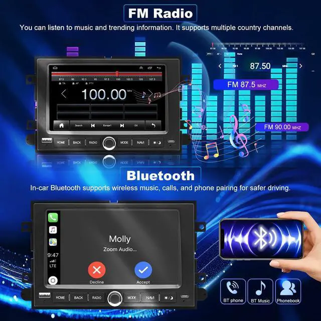 Alt view image 5 of 7 - 5GWiFi Upgrade Radio for Ford F150 2004-2008, F350/F250 2006-2016, Expedition 2007-2014, Explorer Mustang E150/E250/E350 Taurus Edge 7" Touchscreen Stereo, Wireless Carplay Android Auto GPS FM Camera