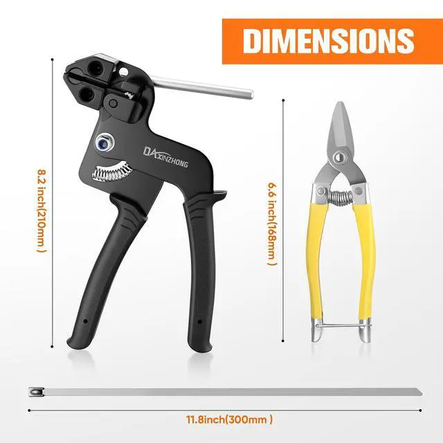 Alt view image 2 of 7 - Heavy Duty 304 Stainless Steel Cable Tie Gun Kit - 100PCS 11.8" Metal Zip Ties (200LBS) + Industrial Scissors, UV Resistant Tool - Fence Ties, Exhaust Pipe, Chicken Coop, Industrial Use