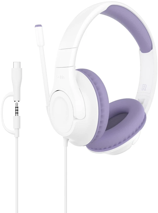 Main image of SoundForm Inspire Wired Kids Headphones, USB-C & 3.5mm Over-ear headset, boom mic, 85dB safe volume limit, RockStar shared listening mode, school, online learning
