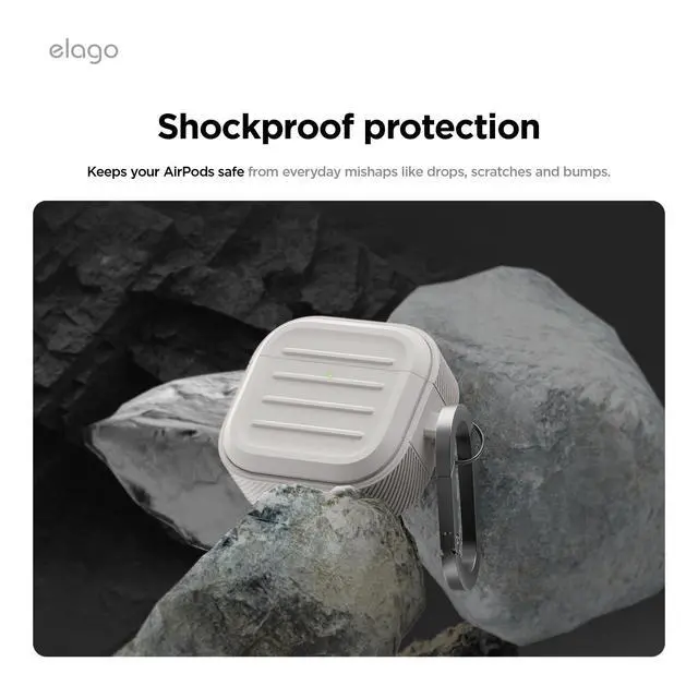 Alt view image 4 of 7 - Armor Case for AirPods 4 | Carabiner Included, Supports Wireless Charging, Shock Resistant, Full Protection (Stone)