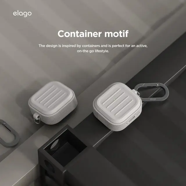 Alt view image 6 of 7 - Armor Case for AirPods 4 | Carabiner Included, Supports Wireless Charging, Shock Resistant, Full Protection (Stone)