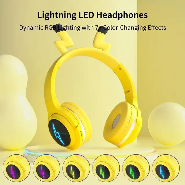 Alt view image 2 of 7 - Wireless Kids Headphones with 7-Color LED Lights, 85dB Safe Volume & 40H Playtime Ultra-Soft Over-Ear for School Travel