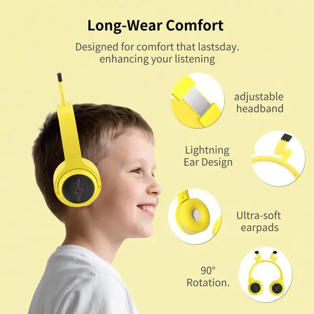 Alt view image 3 of 7 - Wireless Kids Headphones with 7-Color LED Lights, 85dB Safe Volume & 40H Playtime Ultra-Soft Over-Ear for School Travel