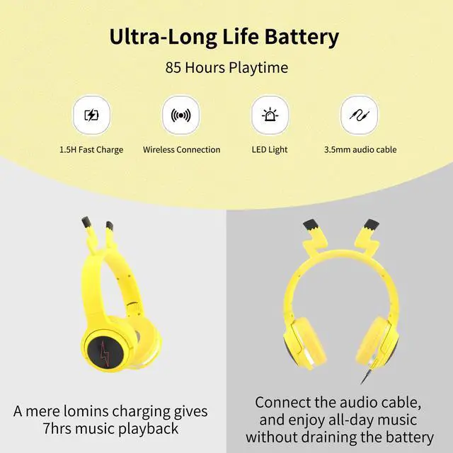 Alt view image 5 of 7 - Wireless Kids Headphones with 7-Color LED Lights, 85dB Safe Volume & 40H Playtime Ultra-Soft Over-Ear for School Travel