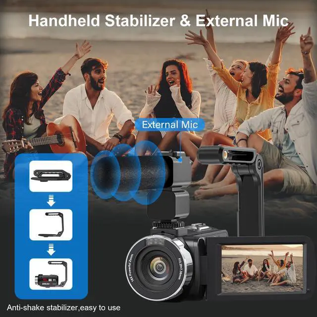 Alt view image 3 of 7 - 8K Video Camera Camcorder 64MP Wifi IR Night Vision Webcam Camcorders | Vlogging Cameras for YouTube with 18X Digital Zoom 3.0Touch Screen Stabilizer, Mic, 64G SD Card, Remote Control, 2 Batteries