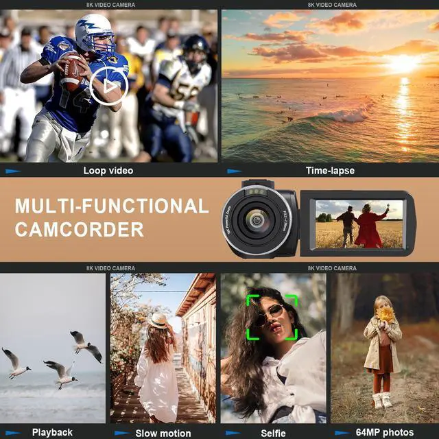 Alt view image 7 of 7 - 8K Video Camera Camcorder 64MP Wifi IR Night Vision Webcam Camcorders | Vlogging Cameras for YouTube with 18X Digital Zoom 3.0Touch Screen Stabilizer, Mic, 64G SD Card, Remote Control, 2 Batteries