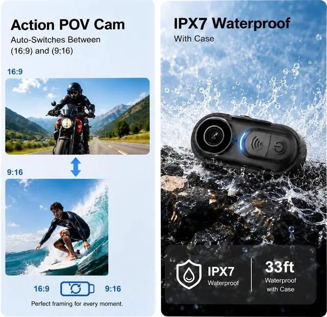 Alt view image 3 of 6 - Body Camera 4K Mini, Wearable POV Action Cam with Audio & Video Recording 64GB, IPX7 Waterproof, 6-Axis Stabilization, Hands-Free Thumb Cameras for Cycling, Vlogging, Travel & Outdoor Activities