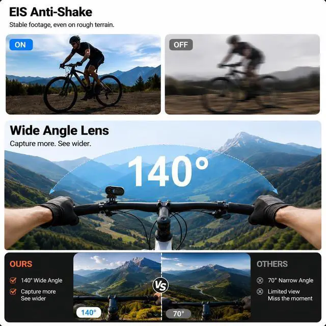 Alt view image 2 of 6 - Body Camera 4K Mini, Wearable POV Action Cam with Audio & Video Recording 64GB, IPX7 Waterproof, 6-Axis Stabilization, Hands-Free Thumb Cameras for Cycling, Vlogging, Travel & Outdoor Activities