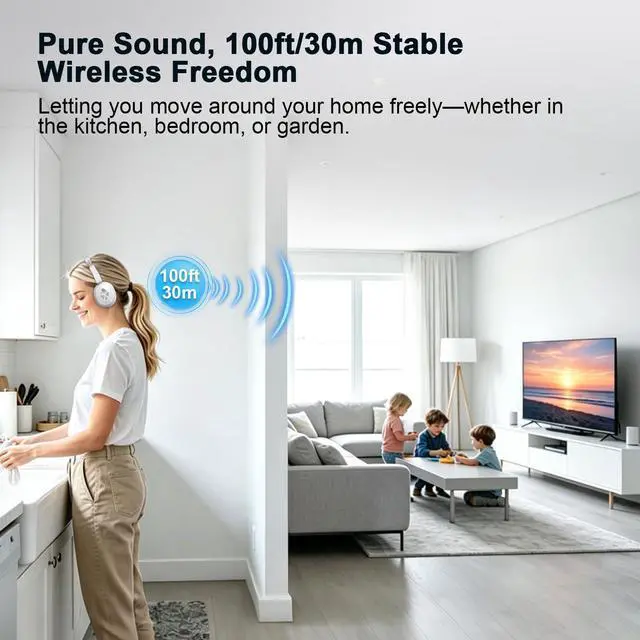 Alt view image 4 of 7 - Wireless Headphones for TV, TV Headphones Wireless for Seniors with Transmitter Charging Base, 3 Audio Modes & Low Latency & Blutooth 5.4, Bluetooth Headphones for TV Watching, Gifts for Elderly