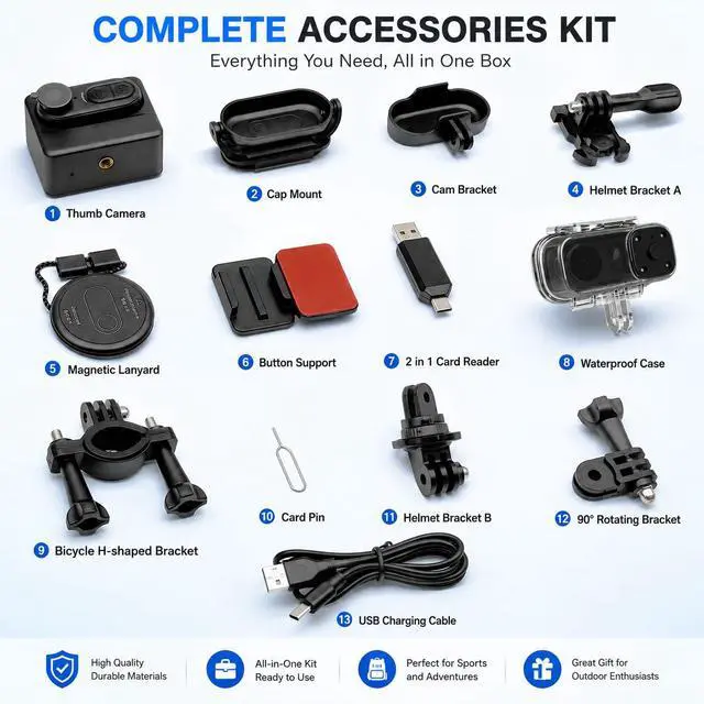Alt view image 6 of 6 - Body Camera 4K Mini, Wearable POV Action Cam with Audio & Video Recording 64GB, IPX7 Waterproof, 6-Axis Stabilization, Hands-Free Thumb Cameras for Cycling, Vlogging, Travel & Outdoor Activities