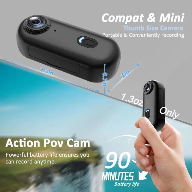 Alt view image 2 of 7 - 4K 128GB Mini Body Camera - Magnetic Thumb-Sized Action Cam with Video & Audio Recording, Hands-Free, Waterproof, Suitable for Vlog Creation, Work Record, Pet Walking, Travel Shooting & Daily Use