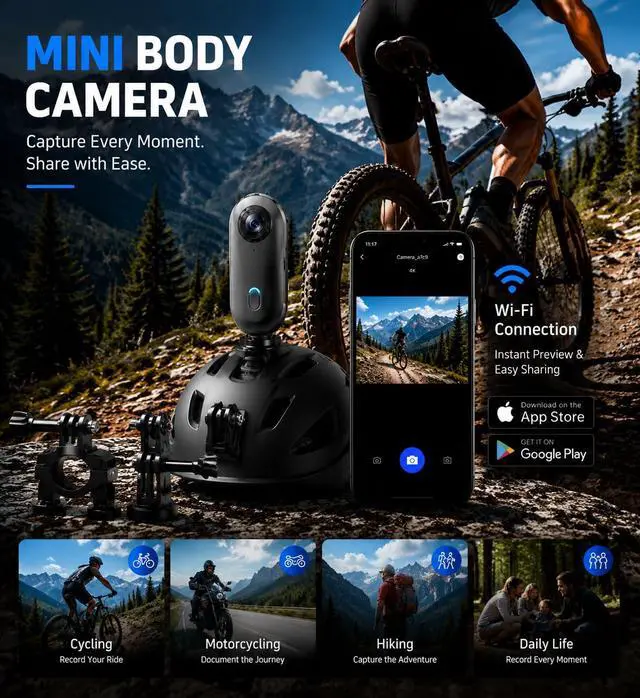 Alt view image 3 of 7 - 4K 128GB Mini Body Camera - Magnetic Thumb-Sized Action Cam with Video & Audio Recording, Hands-Free, Waterproof, Suitable for Vlog Creation, Work Record, Pet Walking, Travel Shooting & Daily Use