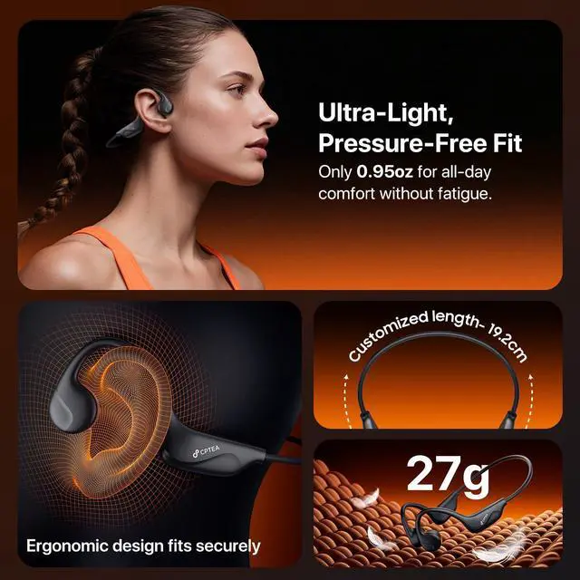 Alt view image 4 of 7 - Bone Conduction Headphones, Open Ear Sports Headphones, Wireless Earbuds with Mic, Bluetooth 6.0, 10H Playtime, IPX5 Sweatproof, Lightweight Secure Fit for Running, Cycling, Gym, Black