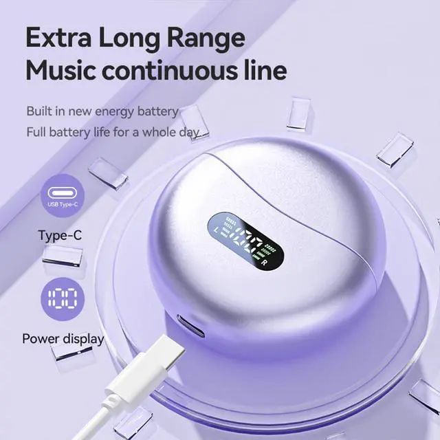 Alt view image 4 of 7 - Clip-on Earbuds,Open Ear Earbuds Wireless Bluetooth 5.4, Lightweight Open Ear Headphones with C-Shaped Bridge,Slim Hook,60H Battery,Waterproof,for Glasses Wearers and Workouts (Purple)