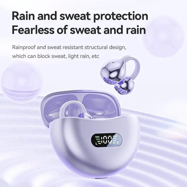 Alt view image 3 of 7 - Clip-on Earbuds,Open Ear Earbuds Wireless Bluetooth 5.4, Lightweight Open Ear Headphones with C-Shaped Bridge,Slim Hook,60H Battery,Waterproof,for Glasses Wearers and Workouts (Purple)