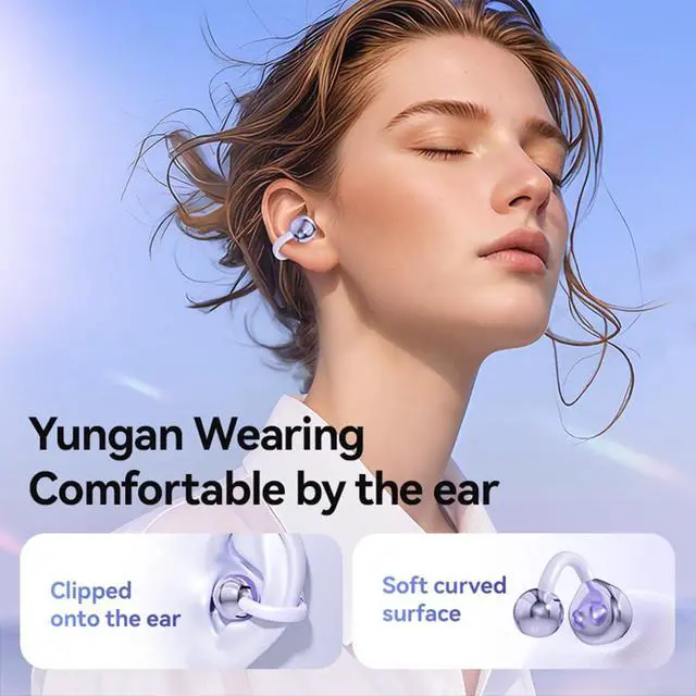 Alt view image 7 of 7 - Clip-on Earbuds,Open Ear Earbuds Wireless Bluetooth 5.4, Lightweight Open Ear Headphones with C-Shaped Bridge,Slim Hook,60H Battery,Waterproof,for Glasses Wearers and Workouts (Purple)