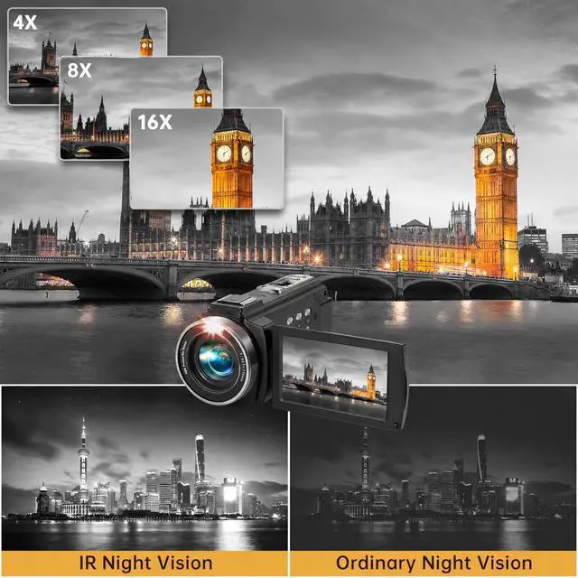 Alt view image 3 of 7 - Video Camera Camcorder Full HD 1080P 36MP 16x Zoom for YouTube | Vlog camera with 270° rotatable screen, stereo microphone, dual battery included