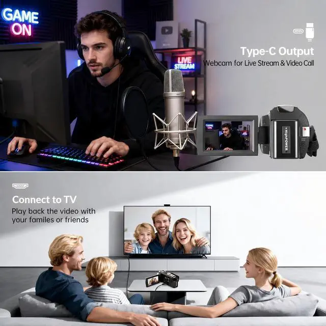Alt view image 6 of 7 - Video Camera Camcorder Full HD 1080P 36MP 16x Zoom for YouTube | Vlog camera with 270° rotatable screen, stereo microphone, dual battery included