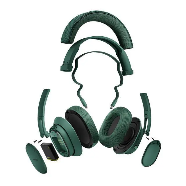Alt view image 2 of 7 - Fairbuds XL Forest Green Over-Ear Wireless Headphones with Active Noise Cancelling, aptX-HD 24-bit Audio, 30 H Battery, IP54 Weatherproof, Replaceable Parts