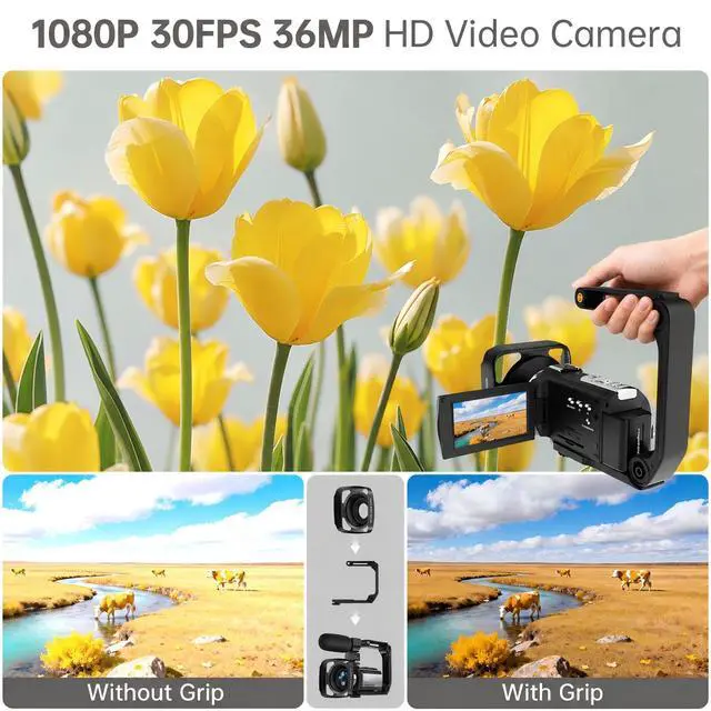 Alt view image 5 of 7 - Video Camera Camcorder Full HD 1080P 36MP 16x Zoom for YouTube | Vlog camera with 270° rotatable screen, stereo microphone, dual battery included