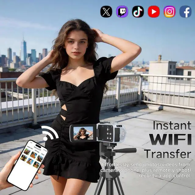 Alt view image 5 of 7 - Video Camera, 4K Camcorder 56MP Digital Video Recorder 18X Zoom 3" 270° Rotation Touchscreen IR Night Vision, Wifi Vlogging Camera for YouTube 64GB Card Anti-Shake Remote Control Camera Bag Lens Cap