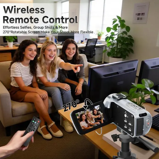 Alt view image 7 of 7 - Video Camera, 4K Camcorder 56MP Digital Video Recorder 18X Zoom 3" 270° Rotation Touchscreen IR Night Vision, Wifi Vlogging Camera for YouTube 64GB Card Anti-Shake Remote Control Camera Bag Lens Cap