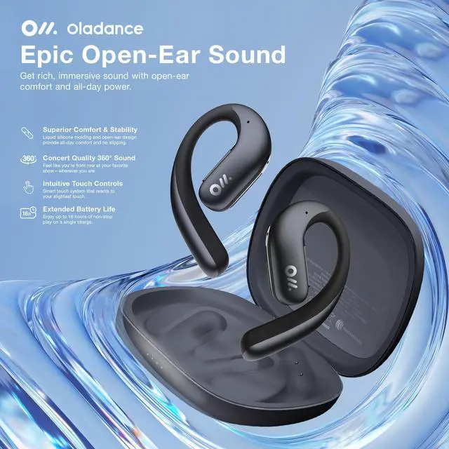 Alt view image 2 of 7 - Oladance OWS Pro Open-Ear True Wireless Headphones, 16-Hour Playtime | Bluetooth 5.3, Dual-Device Connectivity, Amplifier Chip, Virtual Bass, Liquid Silicone, Titanium Frame, Comfortable Fit