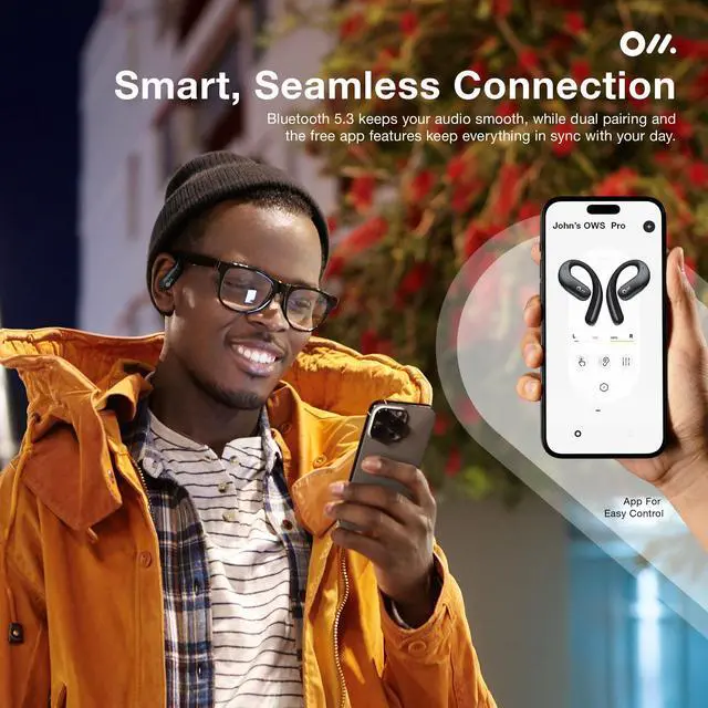 Alt view image 7 of 7 - Oladance OWS Pro Open-Ear True Wireless Headphones, 16-Hour Playtime | Bluetooth 5.3, Dual-Device Connectivity, Amplifier Chip, Virtual Bass, Liquid Silicone, Titanium Frame, Comfortable Fit