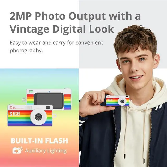 Alt view image 3 of 7 - Mini Keychain Digital Camera, Y2K Retro Pocket Camera with 1.47 Inch Screen, 1440P Video, 2MP Photos, 16GB Card, Flash, Type C, Tiny Vintage Camcorder for Kids Teens Travel Vlog (Rainbow)