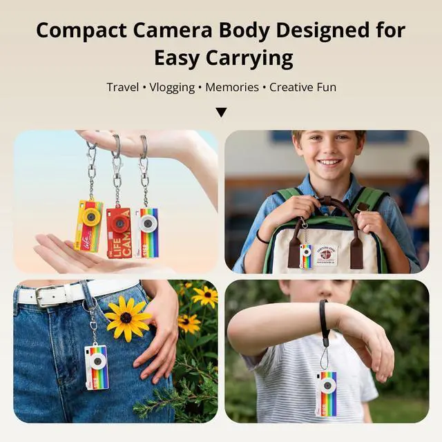 Alt view image 5 of 7 - Mini Keychain Digital Camera, Y2K Retro Pocket Camera with 1.47 Inch Screen, 1440P Video, 2MP Photos, 16GB Card, Flash, Type C, Tiny Vintage Camcorder for Kids Teens Travel Vlog (Rainbow)