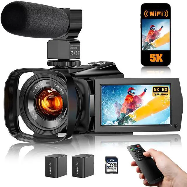 Main image of 5K Video Camera Camcorder 8X Opitical Zoom Live Streaming Cameras 64MP Vlogging Camera for YouTube with Full-Color Night Vision, WiFi 3.6'' 270° IPS Touchscreen 32GB Card Autofocus Video Recorder