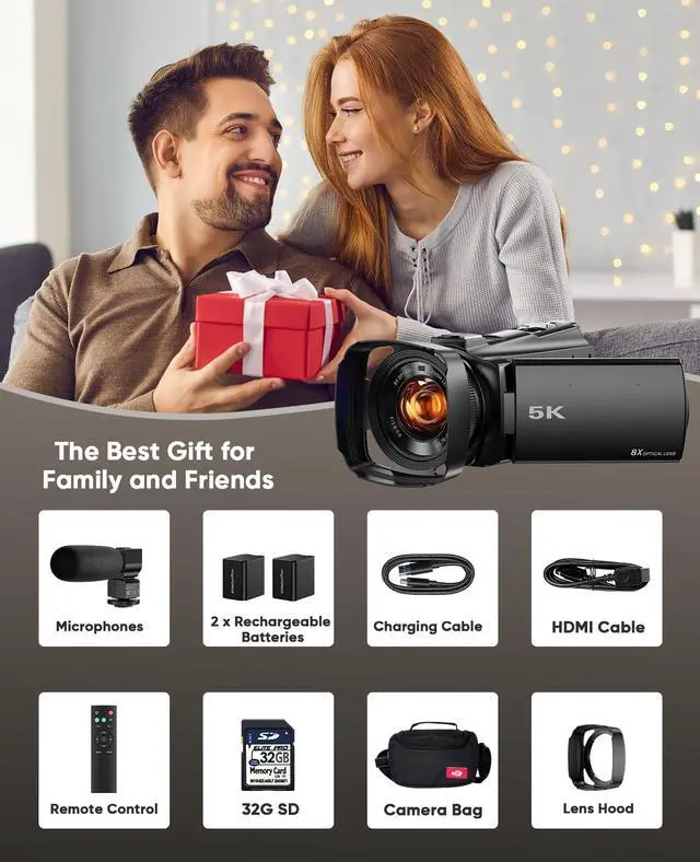 Alt view image 6 of 7 - 5K Video Camera Camcorder 8X Opitical Zoom Live Streaming Cameras 64MP Vlogging Camera for YouTube with Full-Color Night Vision, WiFi 3.6'' 270° IPS Touchscreen 32GB Card Autofocus Video Recorder