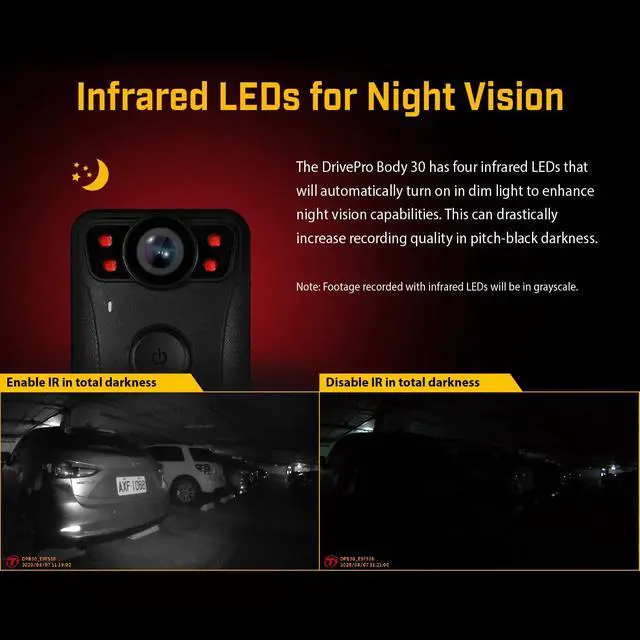 Alt view image 4 of 7 - DPB30 DrivePro Body Camera 128GB, 1440P 2K QHD Body Worn Camera with Night Vision/Wi-FI/Bluetooth/IP67 Waterproof/12-Hour Battery Life, Ideal for Law Enforcement & Security - TS128GDPB30A