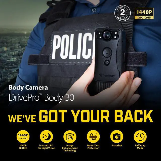 Alt view image 2 of 7 - DPB30 DrivePro Body Camera 128GB, 1440P 2K QHD Body Worn Camera with Night Vision/Wi-FI/Bluetooth/IP67 Waterproof/12-Hour Battery Life, Ideal for Law Enforcement & Security - TS128GDPB30A