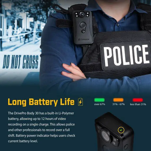 Alt view image 6 of 7 - DPB30 DrivePro Body Camera 128GB, 1440P 2K QHD Body Worn Camera with Night Vision/Wi-FI/Bluetooth/IP67 Waterproof/12-Hour Battery Life, Ideal for Law Enforcement & Security - TS128GDPB30A