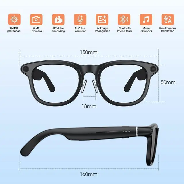 Alt view image 2 of 7 - 2026 AI Smart Glasses with Camera, 8MP Action Camera & 4K Video Recording Glasses with 3600mAh Charging Case, Photochromic Sunglasses, EIS Stabilization,Bluetooth Glasses for Men Women Cycling Working