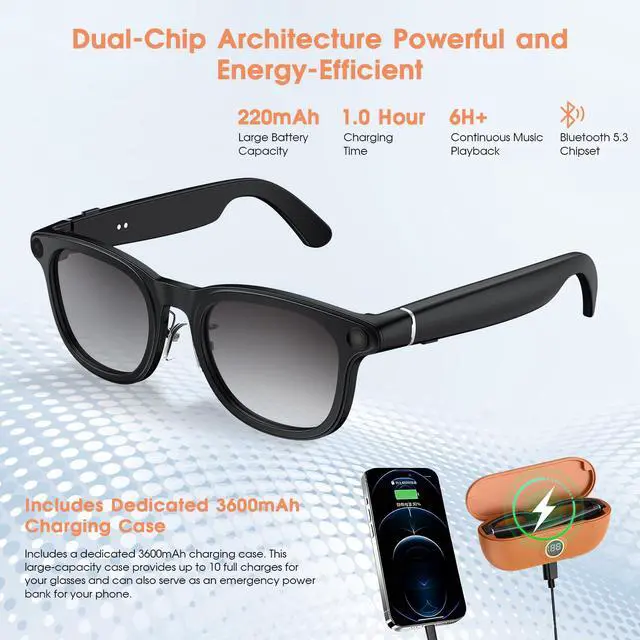 Alt view image 4 of 7 - 2026 AI Smart Glasses with Camera, 8MP Action Camera & 4K Video Recording Glasses with 3600mAh Charging Case, Photochromic Sunglasses, EIS Stabilization,Bluetooth Glasses for Men Women Cycling Working