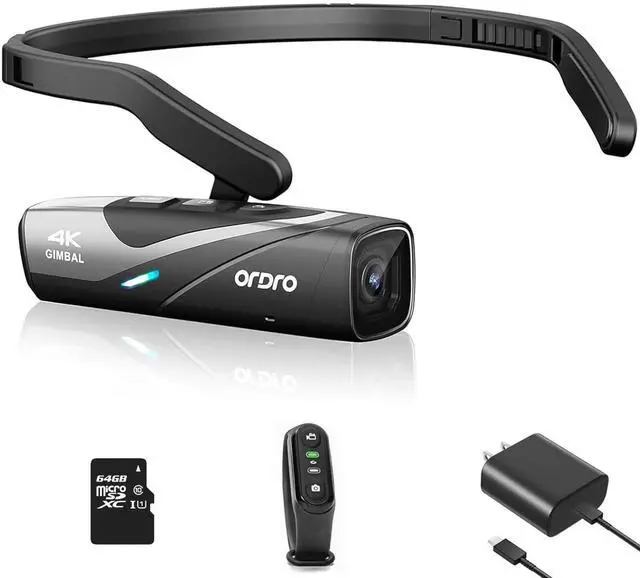 Main image of EP8 4K 60FPS Head-Mounted Camera with 2-Axis Gimbal Stabilizer | Wearable Vlog Cam | Auto Focus, WiFi App & Remote Control | Includes 64GB Card