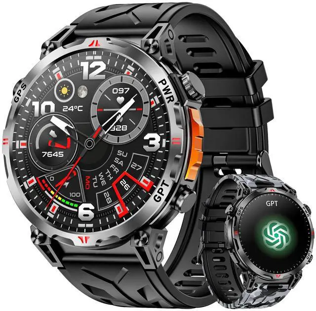 Main image of Military Smart Watches for Men with GPS/Compass,GPT Voice Assistant,1.56" AMOLED Screen,Smart Watch for Android and iPhone(Answer/Make Calls), Heart Rate/Sleep,Fitness Tracker Multiple Sports Modes