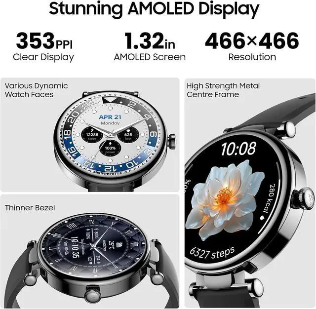 Alt view image 2 of 7 - S8 AMOLED Smart Watch for Women Men, 3ATM Waterproof Fitness Tracker | Heart Rate Monitor, Sleep & Stress Tracking, 100+ Sport Modes, Bluetooth Call Smartwatch Long Battery for Android iOS