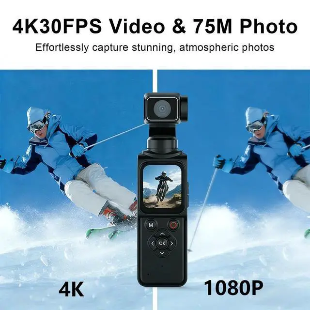 Alt view image 2 of 7 - 4K Handheld Pocket Camera with Face Tracking Rotating Lens, Vlogging Camera | Gimbal Digital Camcorder with 75MP Photo, 1.72 Touchscreen, 2400mAh Battery for 180 Mins Recording (Black)