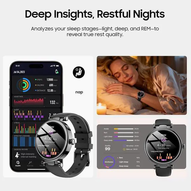 Alt view image 6 of 7 - S8 AMOLED Smart Watch for Women Men, 3ATM Waterproof Fitness Tracker | Heart Rate Monitor, Sleep & Stress Tracking, 100+ Sport Modes, Bluetooth Call Smartwatch Long Battery for Android iOS