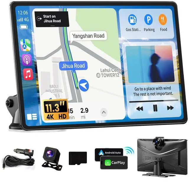 Main image of Largest 11.3" Portable Apple Carplay Screen, Wireless Car Play & Android Auto Touch Screen, Car Stereo with App View/4K Dash Cam/Backup Camera/Mirror Link/Voice Control/Music Play/GPS/Bluetooth/FM