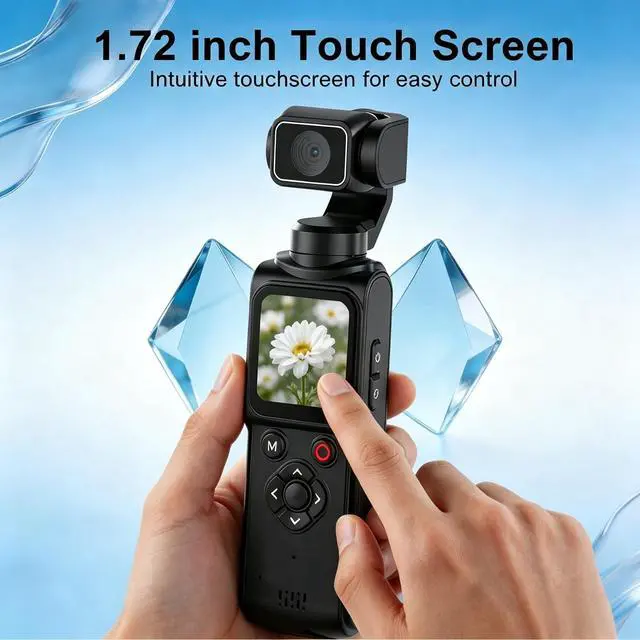 Alt view image 3 of 7 - 4K Handheld Pocket Camera with Face Tracking Rotating Lens, Vlogging Camera | Gimbal Digital Camcorder with 75MP Photo, 1.72 Touchscreen, 2400mAh Battery for 180 Mins Recording (Black)