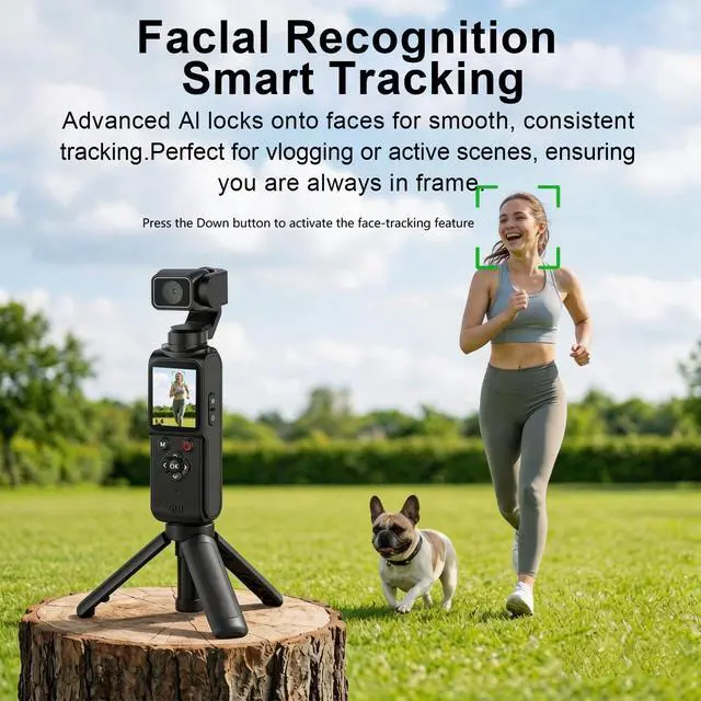 Alt view image 5 of 7 - 4K Handheld Pocket Camera with Face Tracking Rotating Lens, Vlogging Camera | Gimbal Digital Camcorder with 75MP Photo, 1.72 Touchscreen, 2400mAh Battery for 180 Mins Recording (Black)