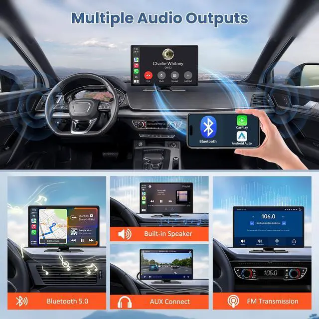 Alt view image 7 of 7 - Largest 11.3" Portable Apple Carplay Screen, Wireless Car Play & Android Auto Touch Screen, Car Stereo with App View/4K Dash Cam/Backup Camera/Mirror Link/Voice Control/Music Play/GPS/Bluetooth/FM