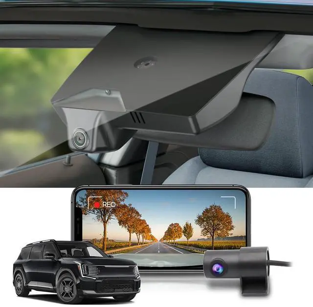 Main image of 4K Dual Dash Cam Adapts for Kia EV9 2023-2026 Wind Land GT-Line (Part No#DO000), Integrated OEM Style, Front 2160P+Rear 1080P Video, Loop Recording, WiFi&APP, G-Sensor, Easy to Use, 128GB Card