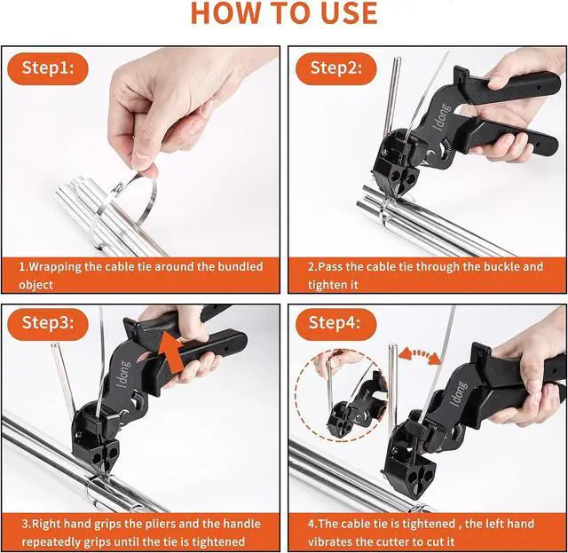 Alt view image 3 of 7 - Metal tie wrap Gun kit,Stainless Steel Cable Tie Gun and 100PCS 4.6 x 270mm Stainless Steel Cable Ties,Zip Tie Tool,Cable Tie Gun