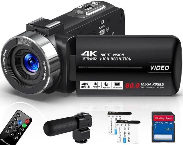 Main image of 4K Ultra 80MP Camcorder Video Camera Vlogging for YouTube Webcam 18X Digital Zoom,IR Night Vision,3.0" IPS Screen,Video Recorder with 32GB SD Card,2 Batteries,Microphone and Remote Control