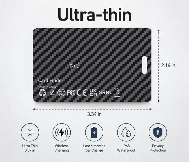 Alt view image 5 of 7 - Wallet Tracker Card Compatible with Apple Find My (iOS Only) | Ultra-Slim 0.07 inches, Rechargeable Finder, IP68 Waterproof Tracking Card for Wallets, Luggage, Passport, Purse